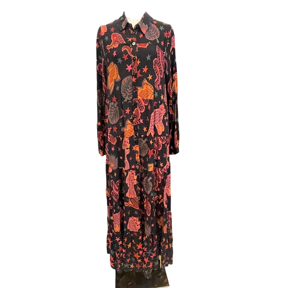 FARM Rio Black Animal Sky maxi shirtdress Size:M - Picture 3 of 11